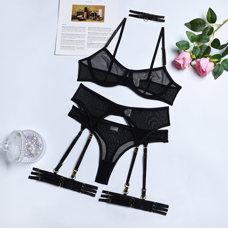 Three-piece Sexy Lingerie Garter Belt | AOMshop Black