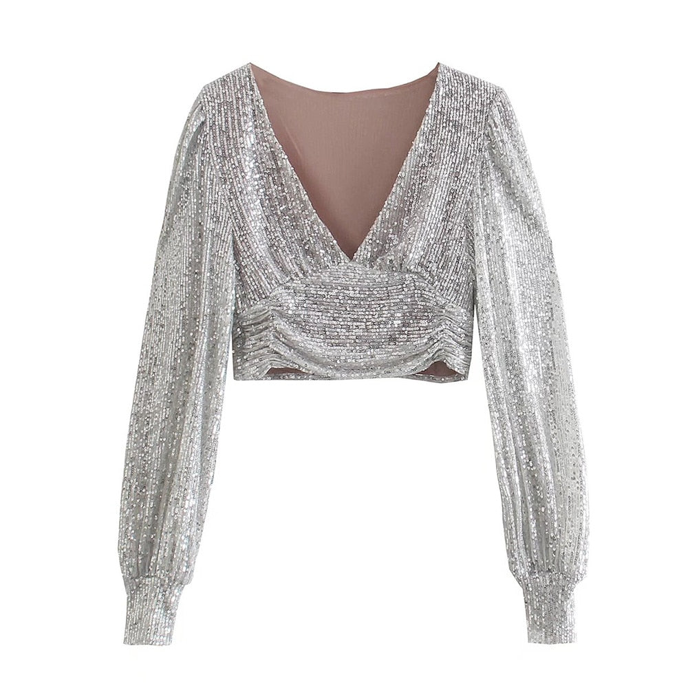 Tops femme pailletés élégants pour soirées Silver China