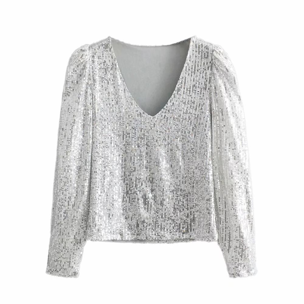 Tops femme pailletés élégants pour soirées silver China