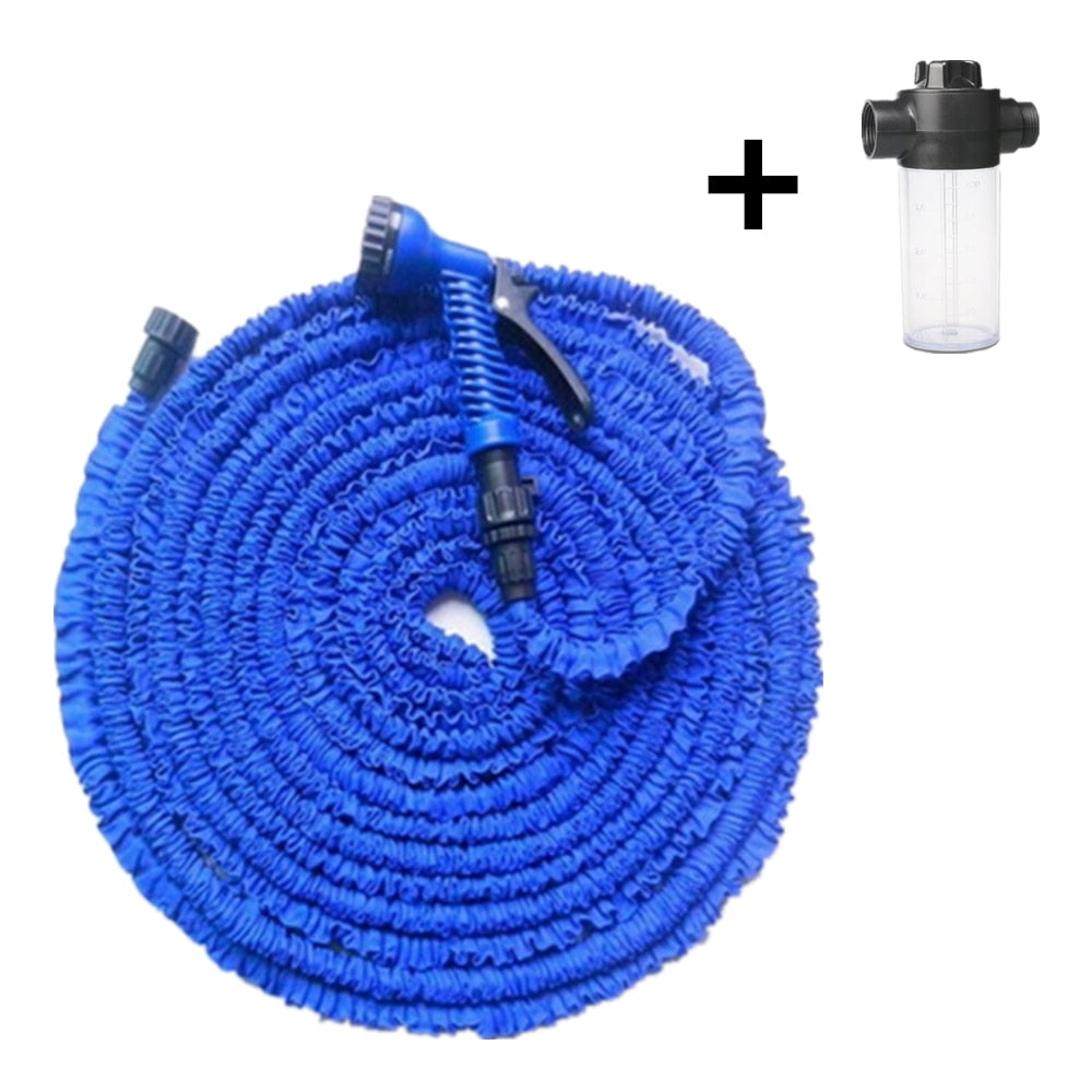 Tuyau d'arrosage extensible Magic Garden avec enrouleur - Connecteur EU/US Blue With Foam Pot