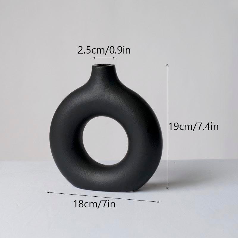Vase en céramique creux carré et circulaire Vilead black M