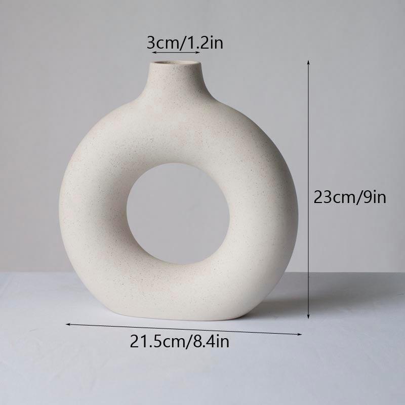Vase en céramique creux carré et circulaire Vilead white L