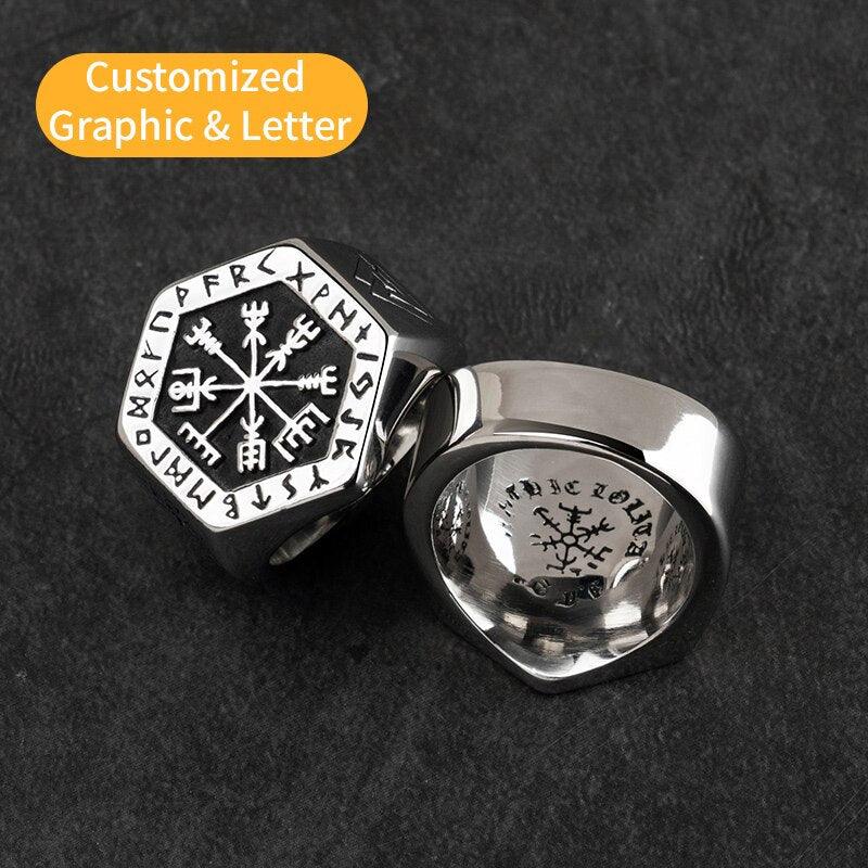Vegvisir Stainless Steel Rings pour Homme - Bijoux de Mode Viking avec Rune Nordique