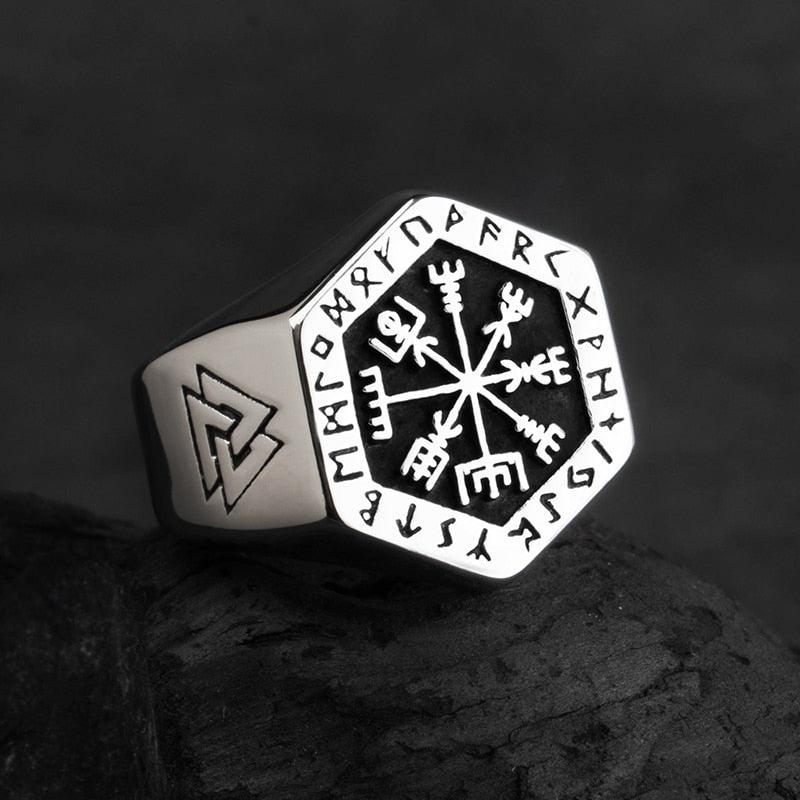 Vegvisir Stainless Steel Rings pour Homme - Bijoux de Mode Viking avec Rune Nordique