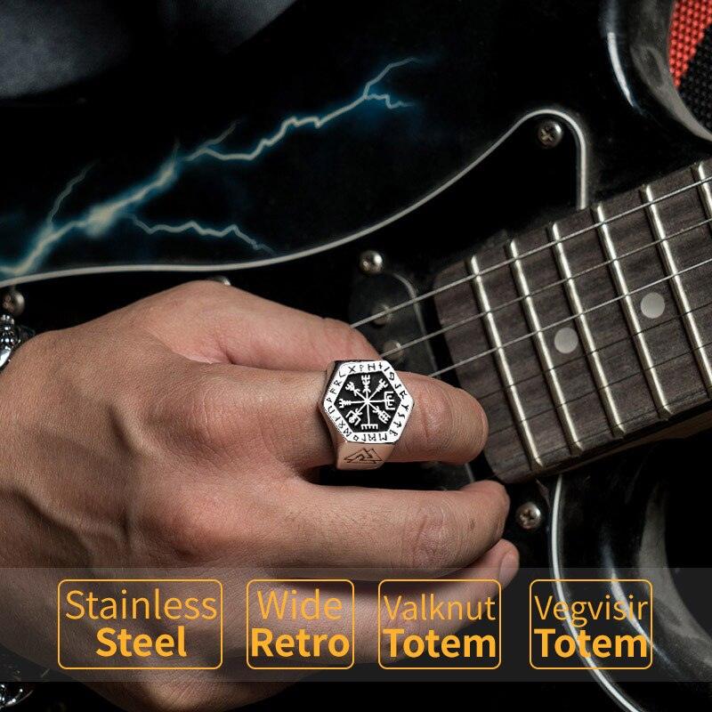 Vegvisir Stainless Steel Rings pour Homme - Bijoux de Mode Viking avec Rune Nordique