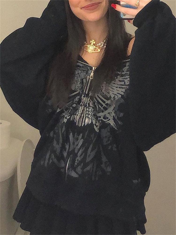 "Veste à capuche Butterfly Print Grunge pour femme - Style Fairycore"