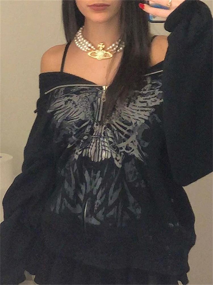 "Veste à capuche Butterfly Print Grunge pour femme - Style Fairycore"