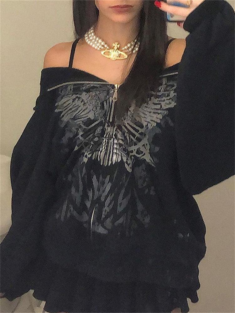 "Veste à capuche Butterfly Print Grunge pour femme - Style Fairycore"
