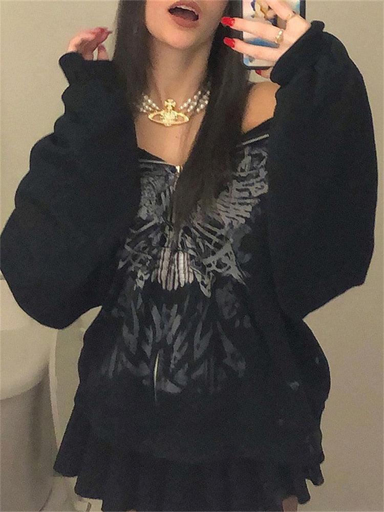 "Veste à capuche Butterfly Print Grunge pour femme - Style Fairycore"