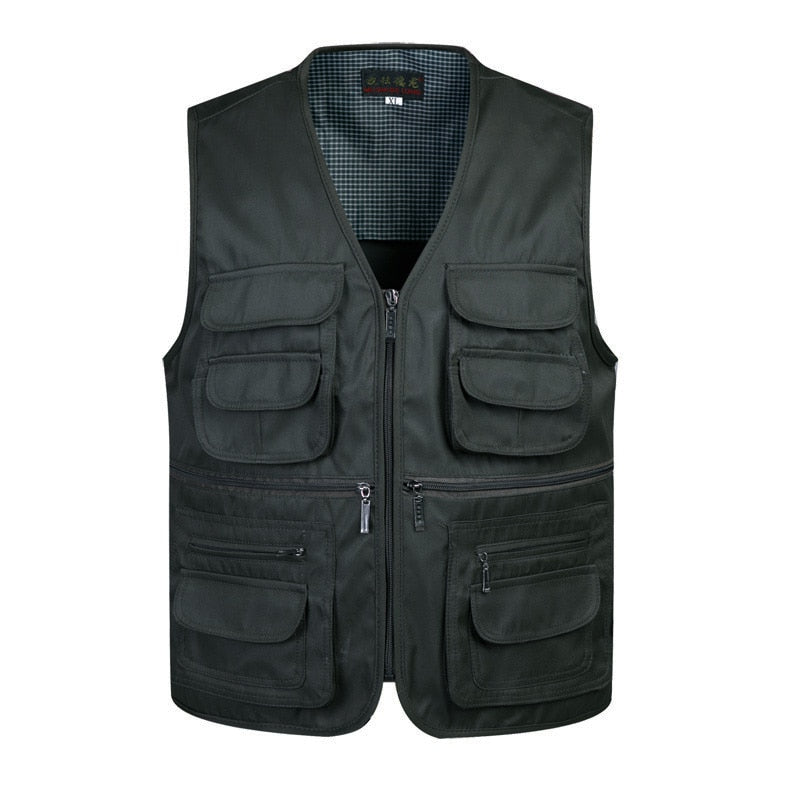 "Veste de travail pour homme, Gilet tactique en maille solide, Multi-poches, 2021" Green
