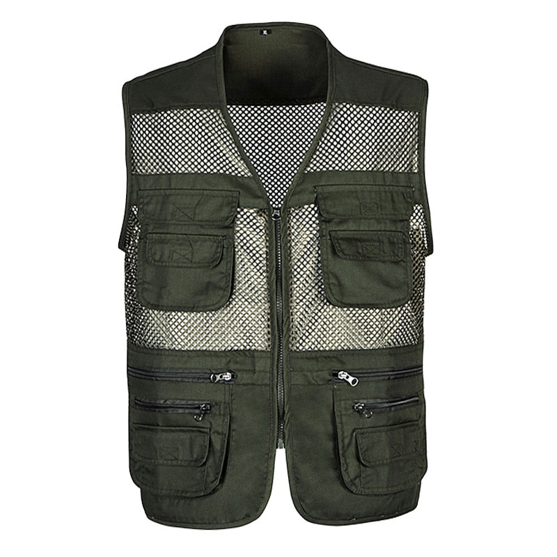 "Veste de travail pour homme, Gilet tactique en maille solide, Multi-poches, 2021" Army Green Mesh Vest