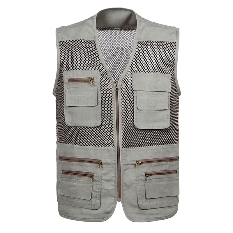 "Veste de travail pour homme, Gilet tactique en maille solide, Multi-poches, 2021" Beige vest