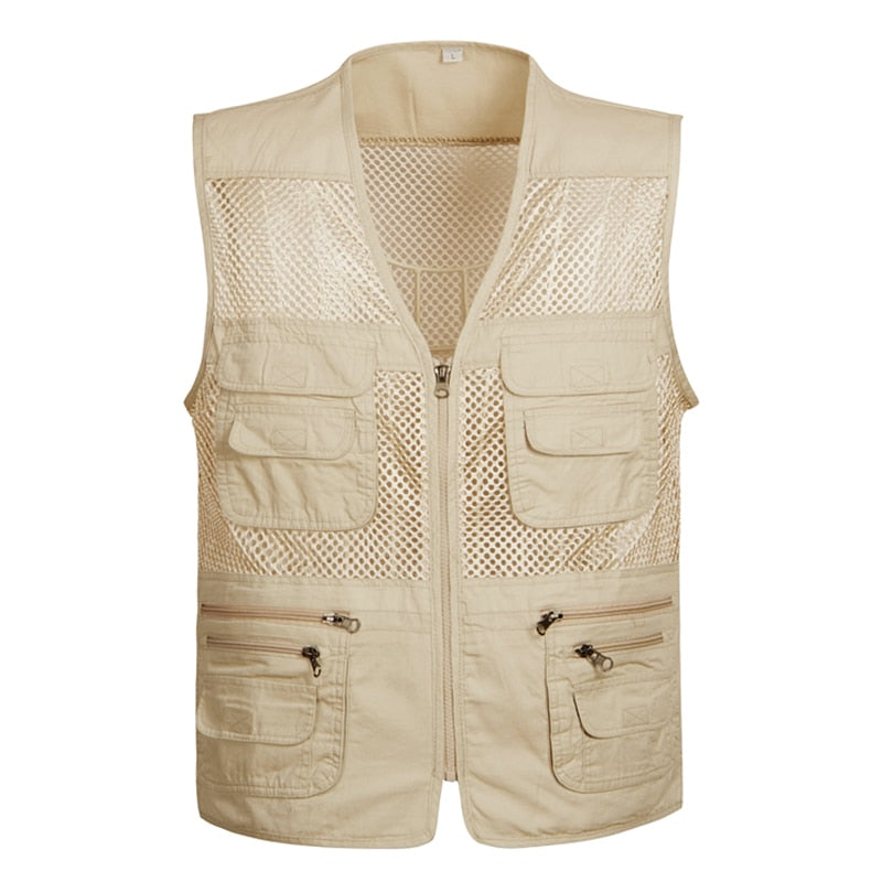 "Veste de travail pour homme, Gilet tactique en maille solide, Multi-poches, 2021" 03 Beige vest
