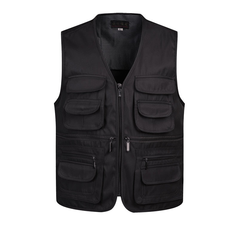 "Veste de travail pour homme, Gilet tactique en maille solide, Multi-poches, 2021" Black Vest