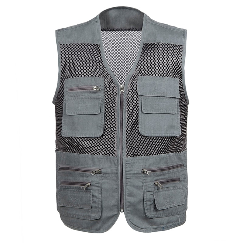 "Veste de travail pour homme, Gilet tactique en maille solide, Multi-poches, 2021" Gray vest
