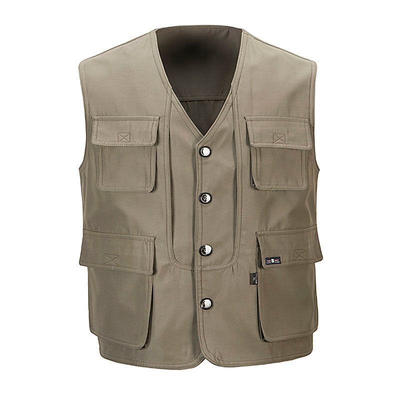 "Veste de travail pour homme, Gilet tactique en maille solide, Multi-poches, 2021" LD4 Khaki