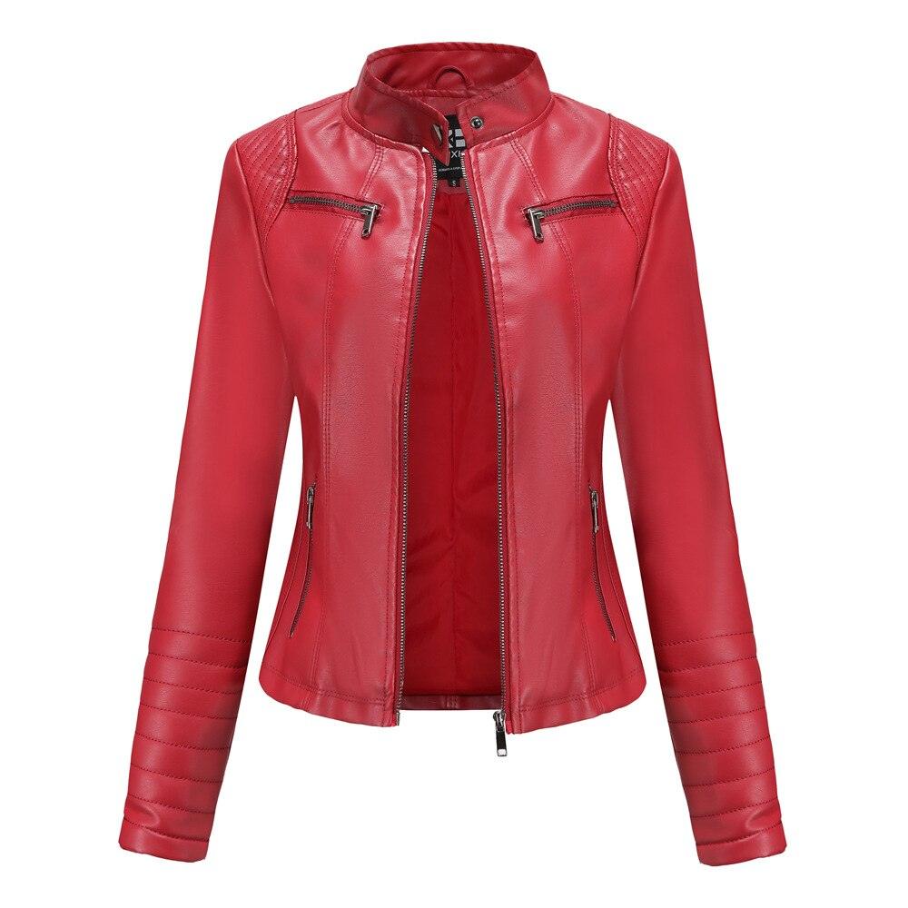 Veste en cuir femme printemps-automne Red