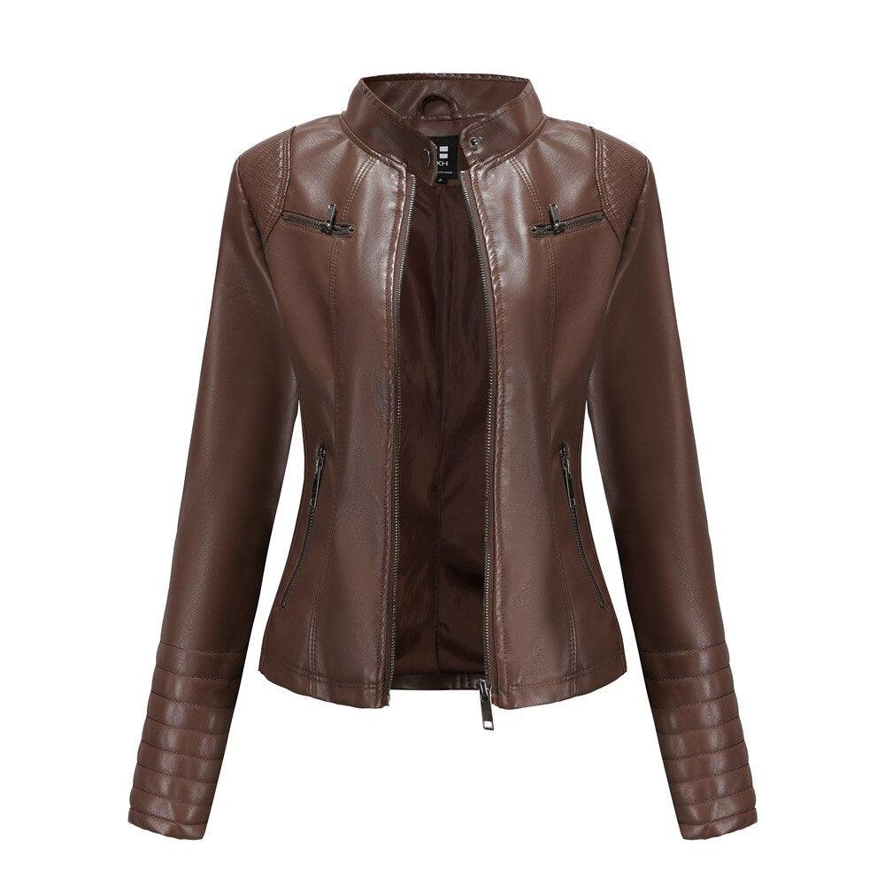 Veste en cuir femme printemps-automne coffee