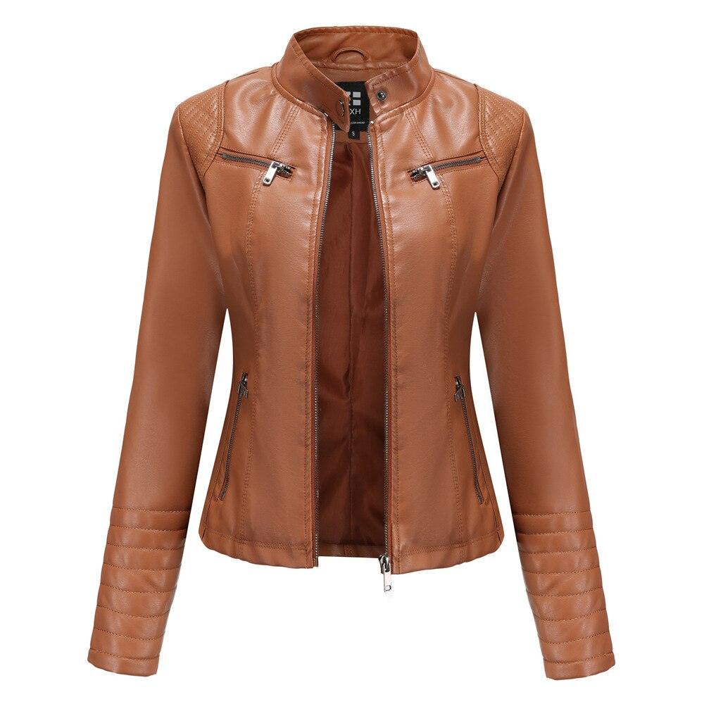 Veste en cuir femme printemps-automne Camel