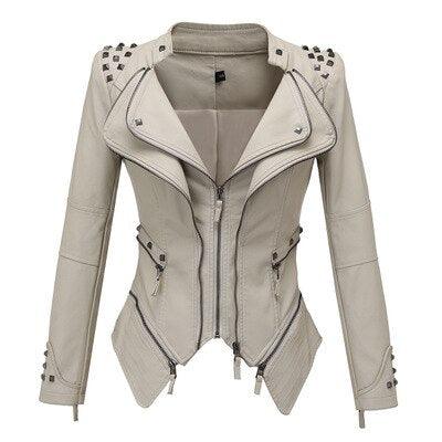 "Veste en cuir synthétique pour femmes à manches longues - Mode moto automne-hiver 2019"