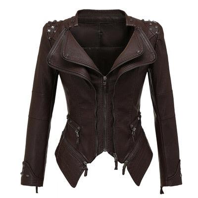 "Veste en cuir synthétique pour femmes à manches longues - Mode moto automne-hiver 2019"