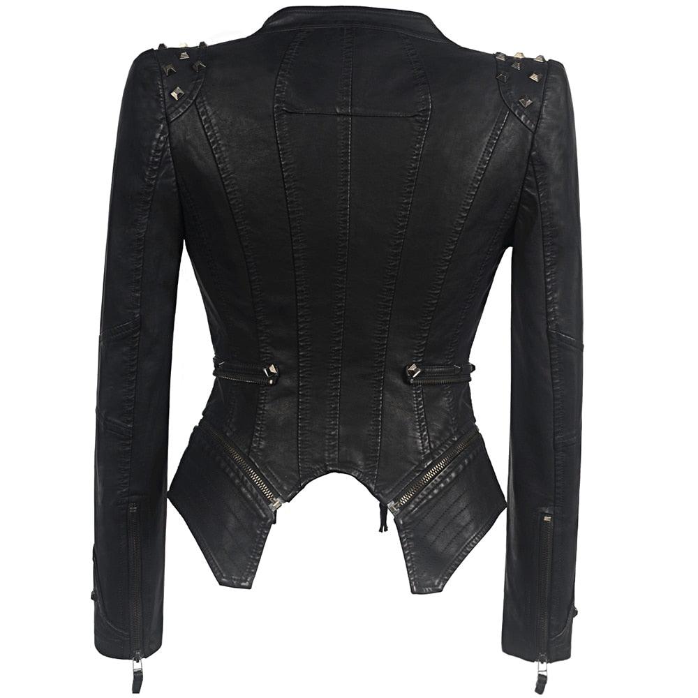 "Veste en cuir synthétique pour femmes à manches longues - Mode moto automne-hiver 2019"