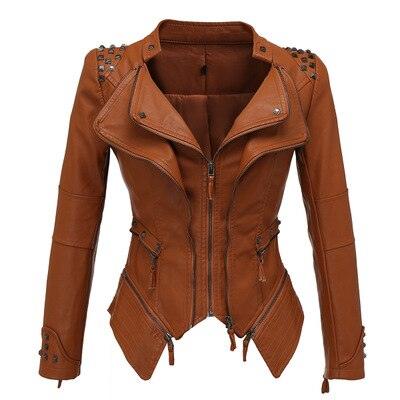 "Veste en cuir synthétique pour femmes à manches longues - Mode moto automne-hiver 2019" Auburn