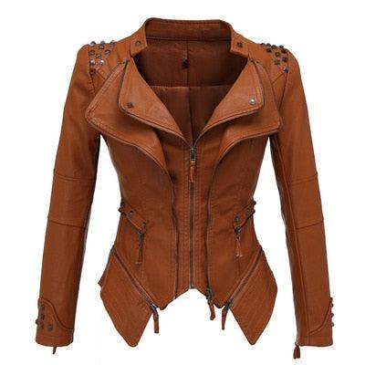"Veste en cuir synthétique pour femmes à manches longues - Mode moto automne-hiver 2019"