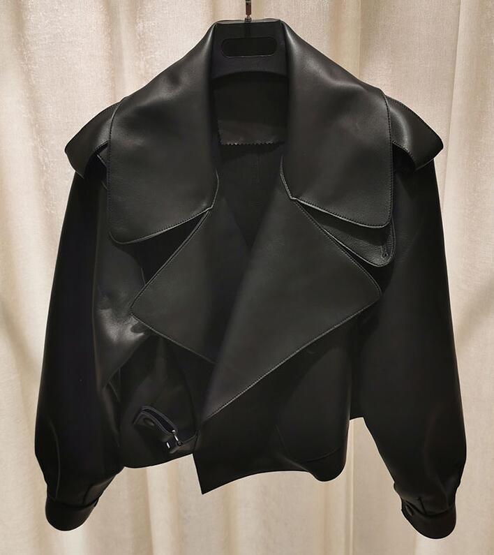 Veste en simili-cuir pour femmes, style motard vintage, automne punk streetwear Black