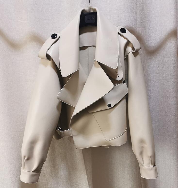Veste en simili-cuir pour femmes, style motard vintage, automne punk streetwear beige