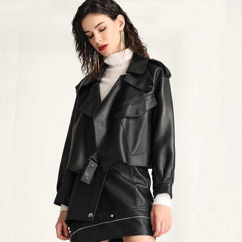 Veste en simili-cuir pour femmes, style motard vintage, automne punk streetwear