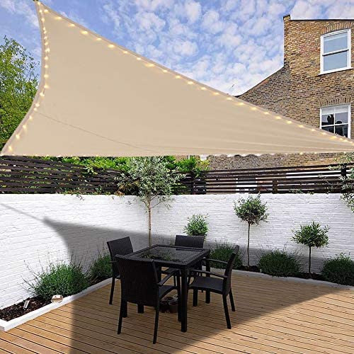 "Voile d'ombrage en triangle 3x3x3M avec lumières LED, toile étanche pour jardin et terrasse"