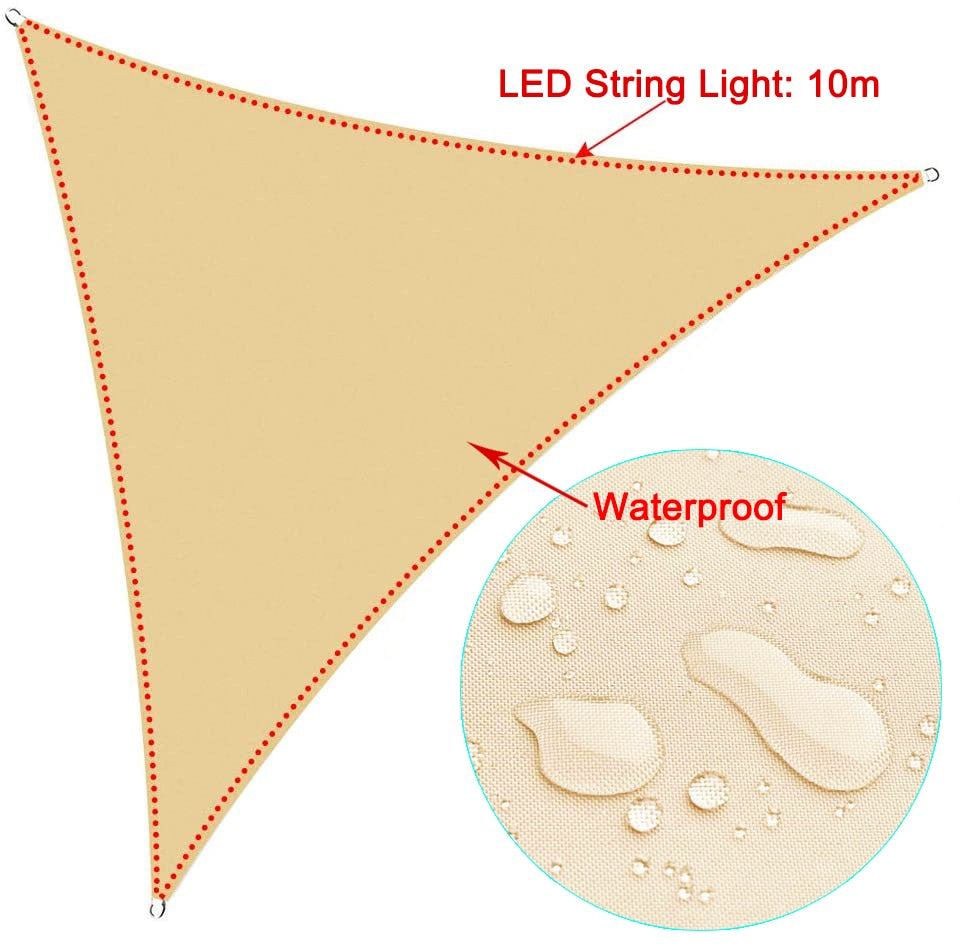 "Voile d'ombrage en triangle 3x3x3M avec lumières LED, toile étanche pour jardin et terrasse"