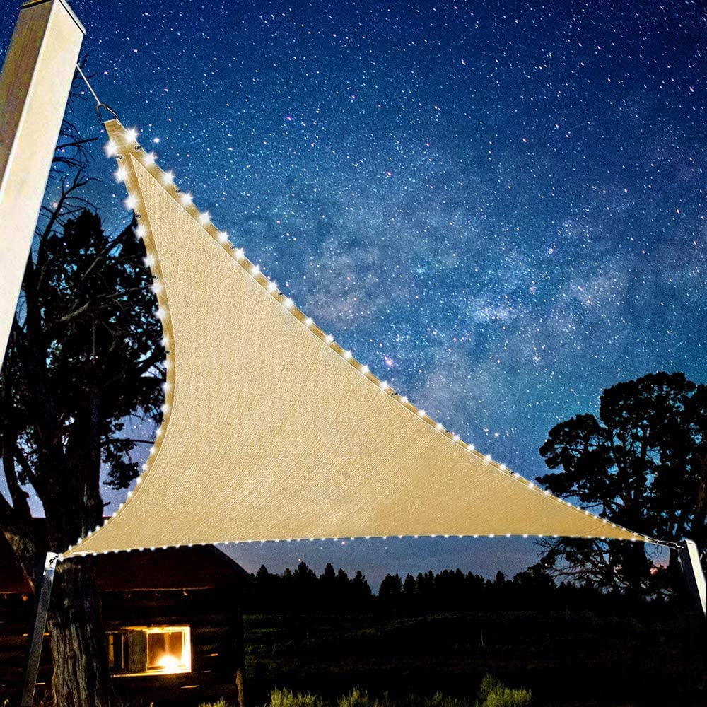 "Voile d'ombrage en triangle 3x3x3M avec lumières LED, toile étanche pour jardin et terrasse"