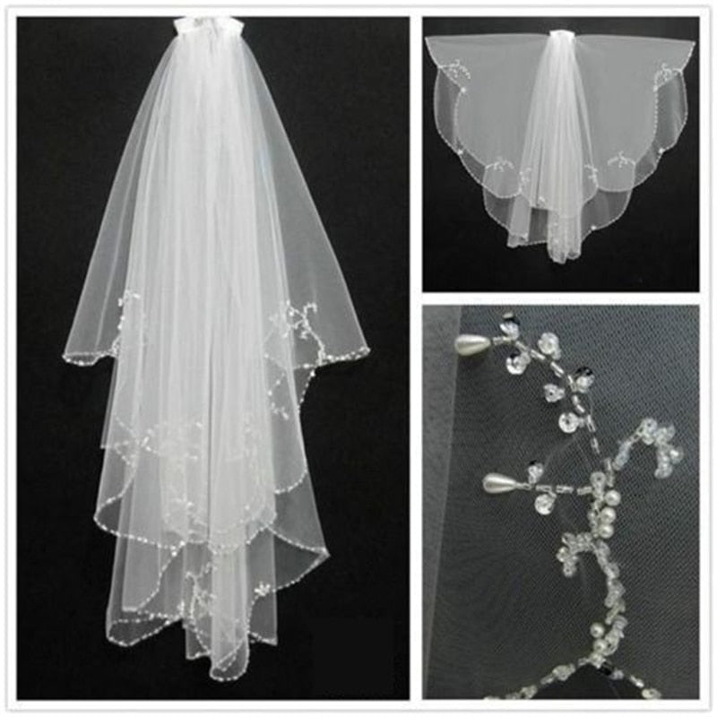 Voile de mariée en dentelle perlée à deux couches | AOMshop