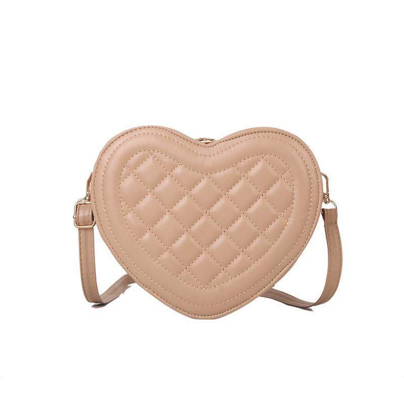 Achetez Maintenant le Sac à Bandoulière Femme Forme d'Amour avec Rhombus et Couleur Unie | AOMshop Khaki