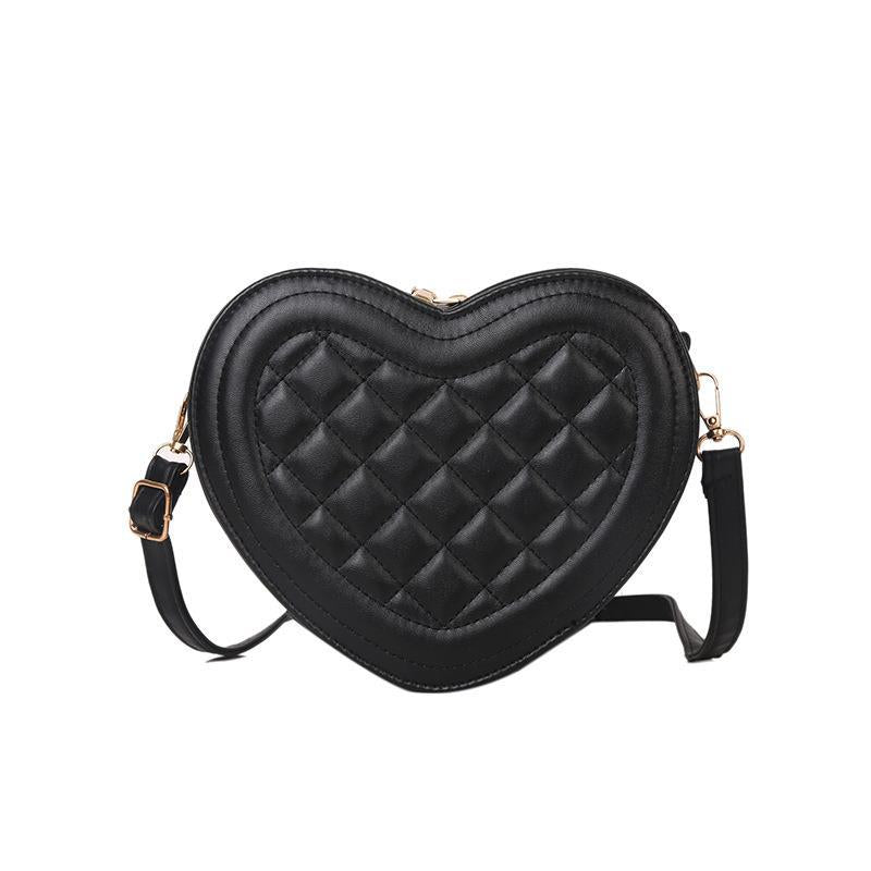 Achetez Maintenant le Sac à Bandoulière Femme Forme d'Amour avec Rhombus et Couleur Unie | AOMshop Black