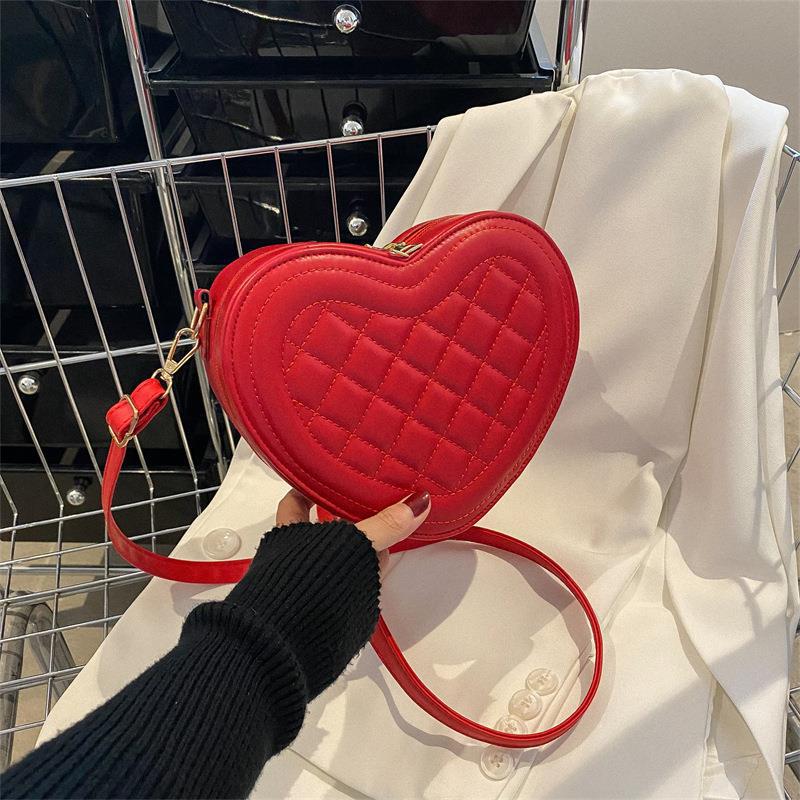 Achetez Maintenant le Sac à Bandoulière Femme Forme d'Amour avec Rhombus et Couleur Unie | AOMshop
