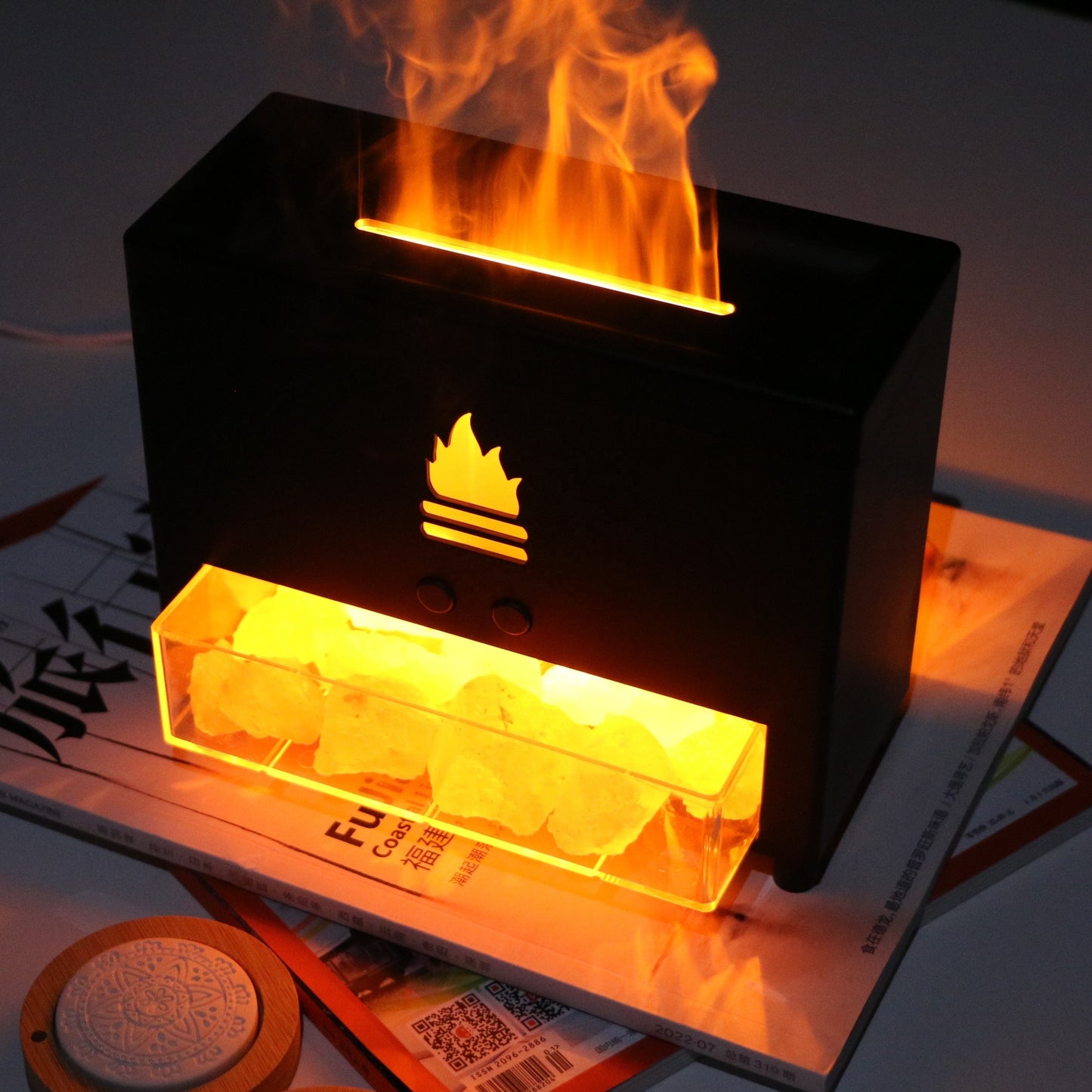 "Flame Humidificateur 3D avec Diffuseur d'Arôme - AOMshop