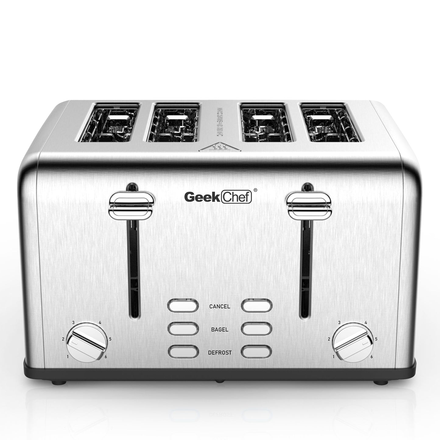 Achetez le Toaster 4 Slice Geek Chef en Acier Inoxydable avec Fonction Bagel, Décongélation et Annulation sur AOMshop