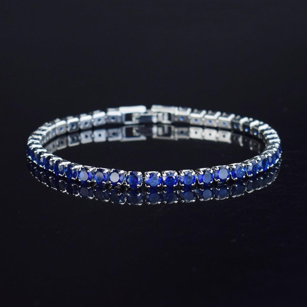 bracelet tennis micro-serti de zircons 4mm pour femmes et hommes Blue