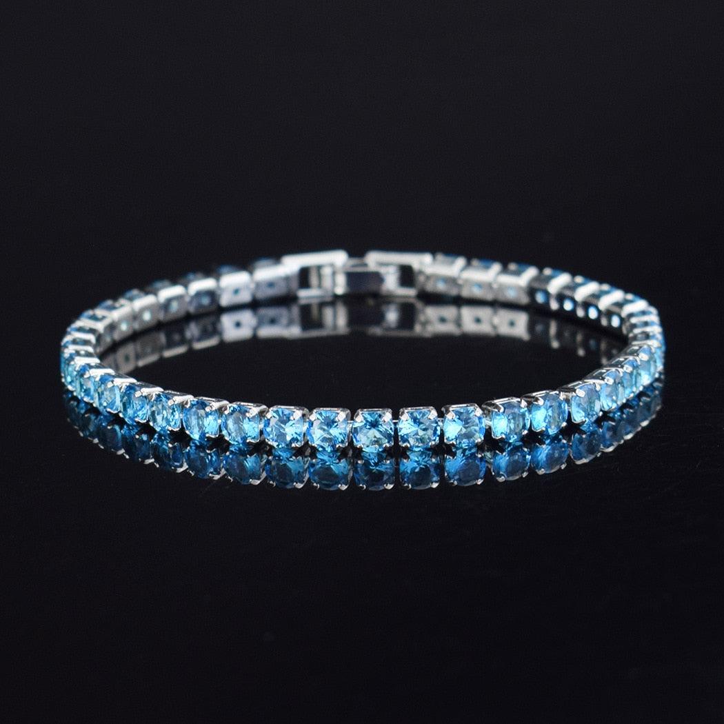 bracelet tennis micro-serti de zircons 4mm pour femmes et hommes skyblue