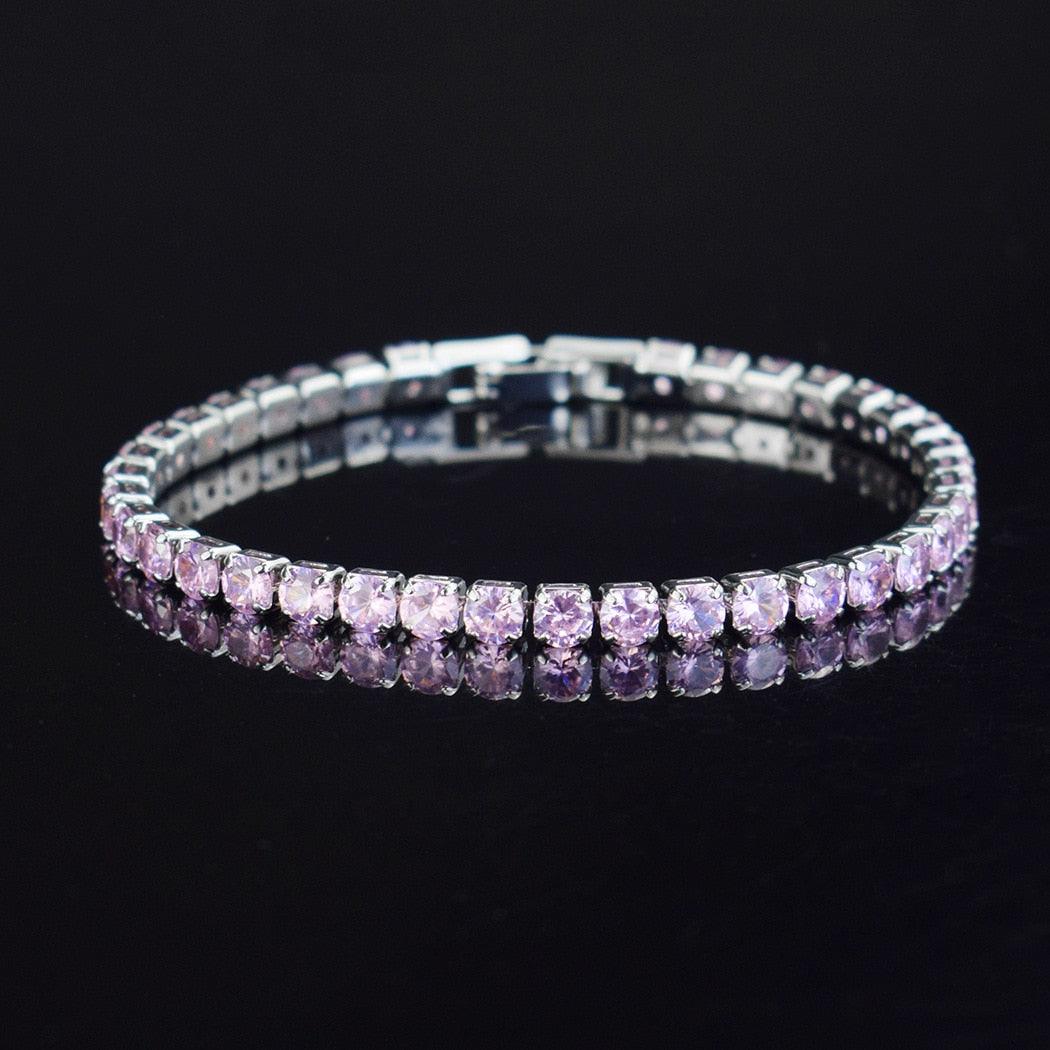 bracelet tennis micro-serti de zircons 4mm pour femmes et hommes pink