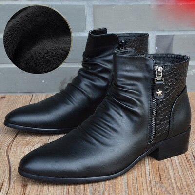 "chaussures homme", "cuir véritable", "automne", "hiver", "nouvelle collection" Black 2873 with fur