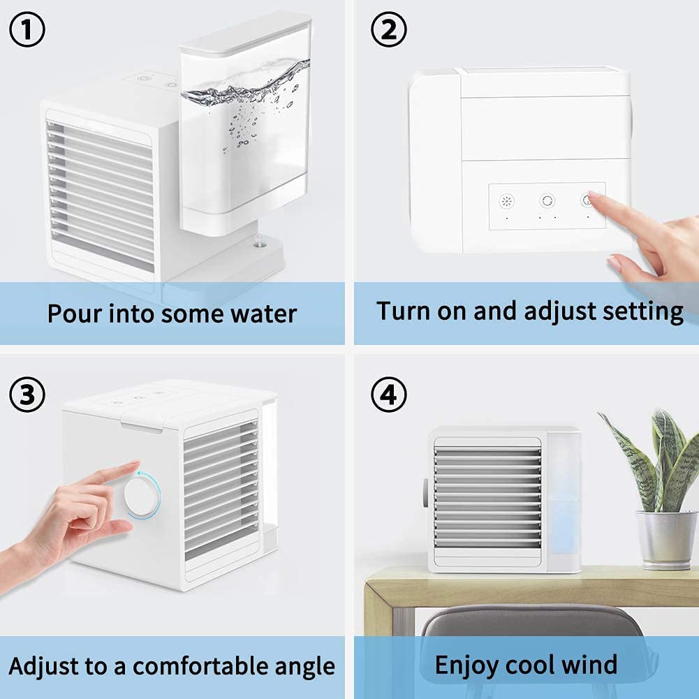 "AOMshop - Mini climatiseur portable 3 en 1 puissant et léger pour chambre, bureau et cuisine"