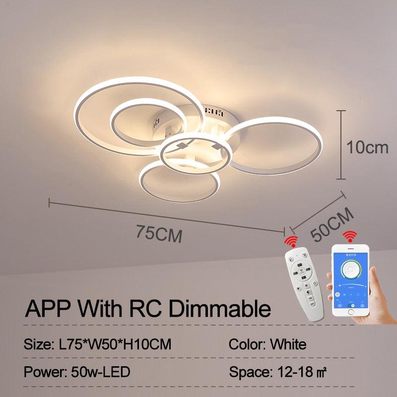 lampes de plafond LED 5 Rings White APP With RC Dimmable