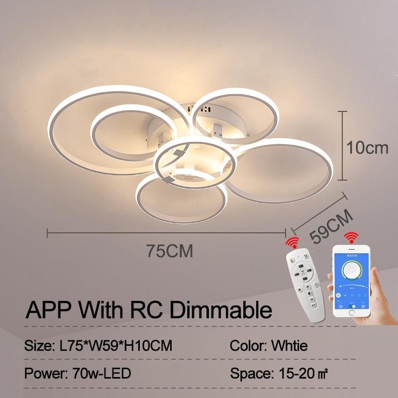 lampes de plafond LED 6 Rings White APP With RC Dimmable