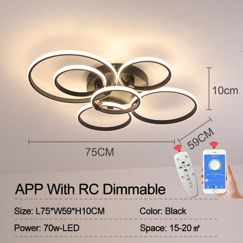 lampes de plafond LED 6 Rings Black APP With RC Dimmable