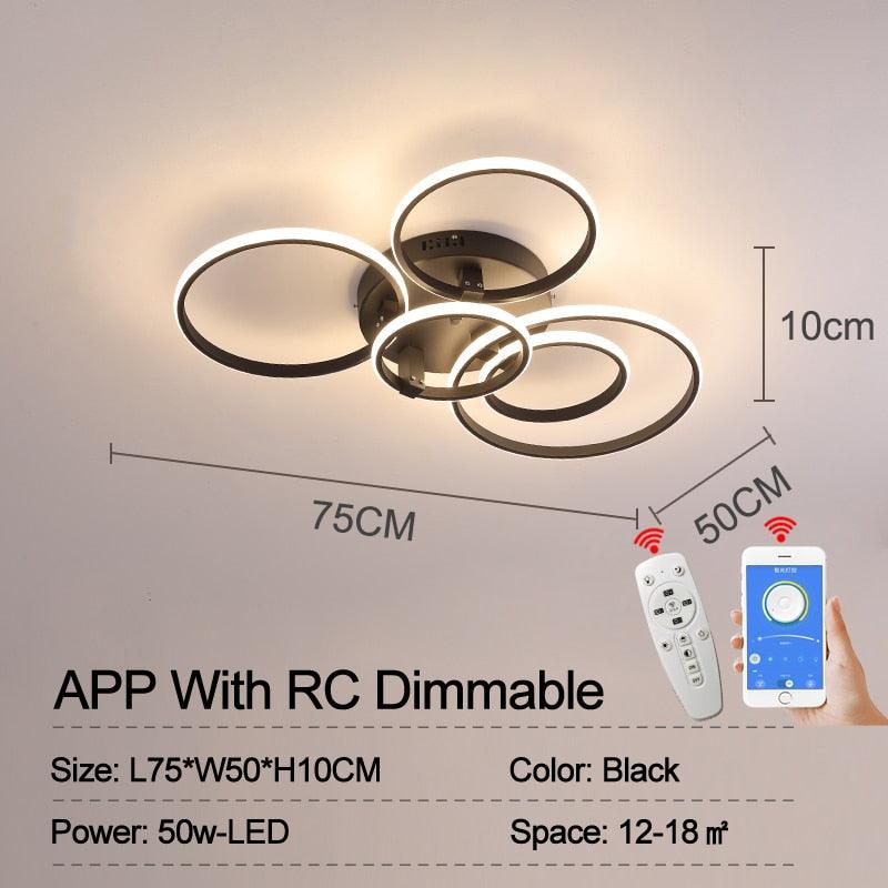 lampes de plafond LED 5 Rings Black APP With RC Dimmable