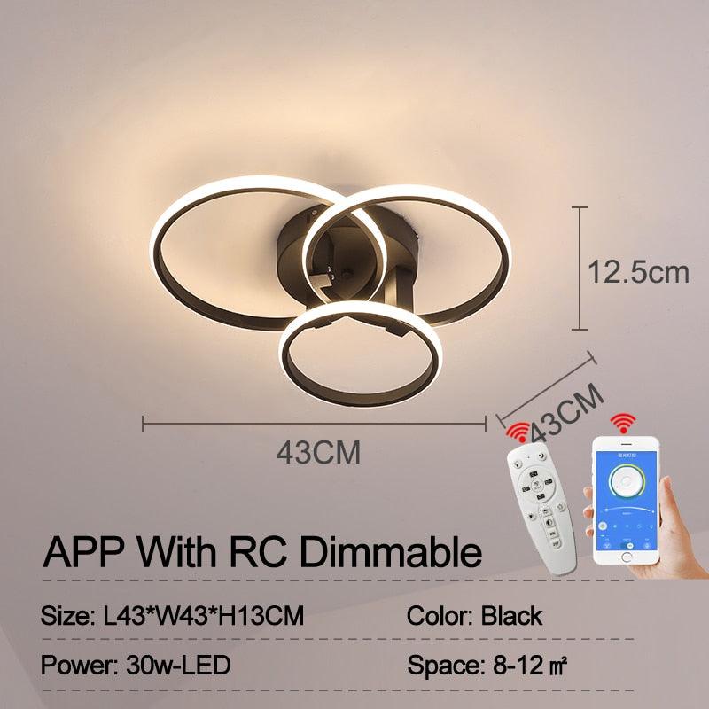 lampes de plafond LED 3 Rings Black APP With RC Dimmable